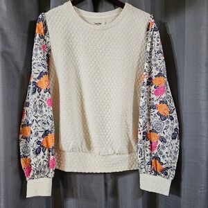 Porridge Clothing Cream‎ Textured Floral Balloon Sleeve Pullover Top Large